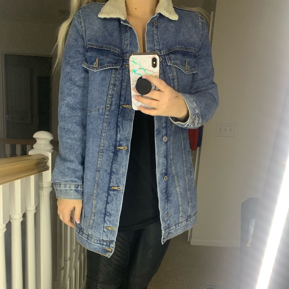 Long Sherpa lined denim jacket
